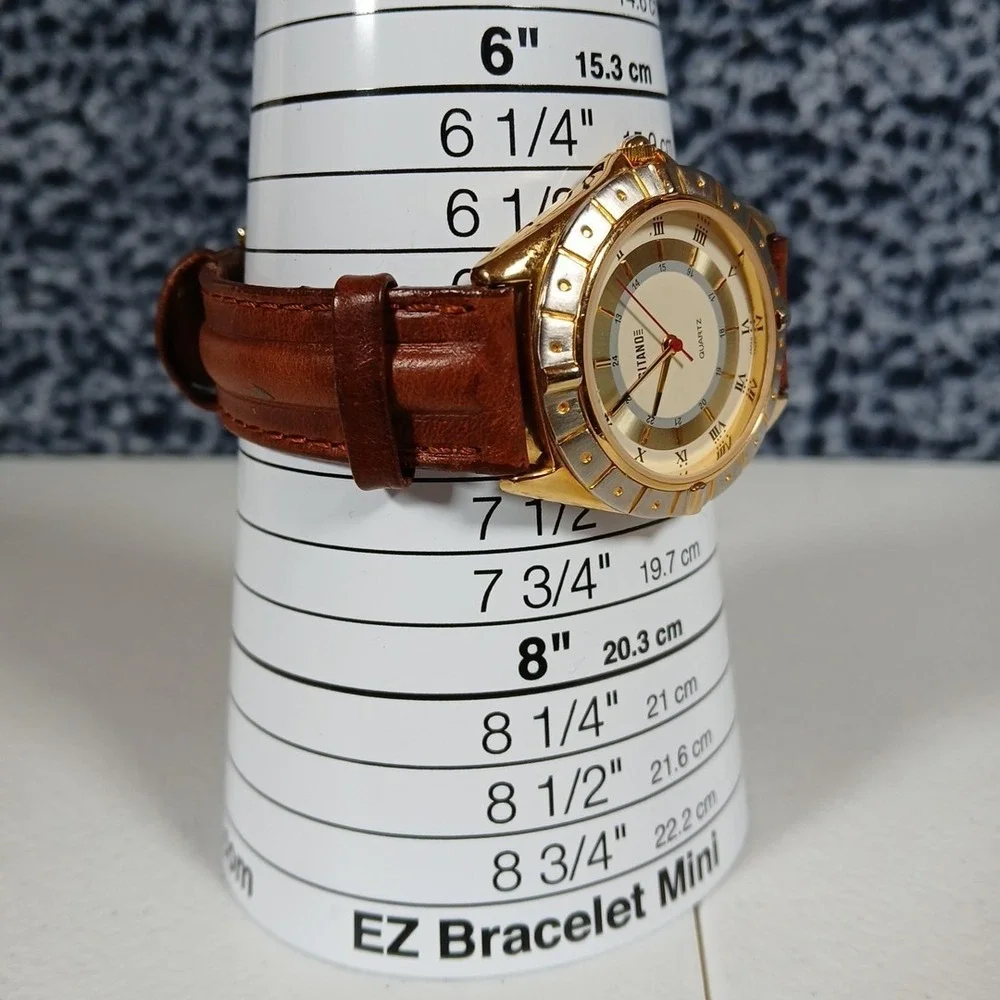 Gitane Quartz Watch Mens Brown Gold Two Tone Dress Casual 1990s Vintage